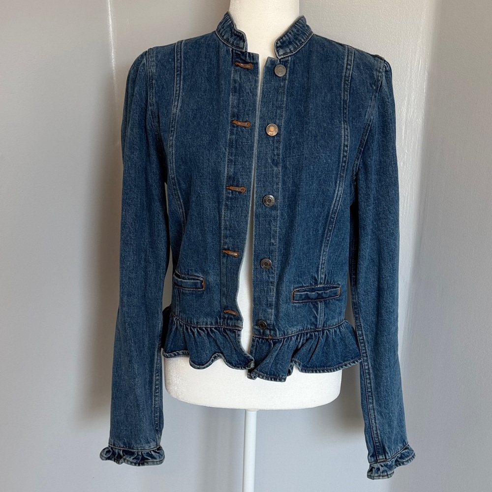 GAP Blue Denim Jacket with Ruffle Hem